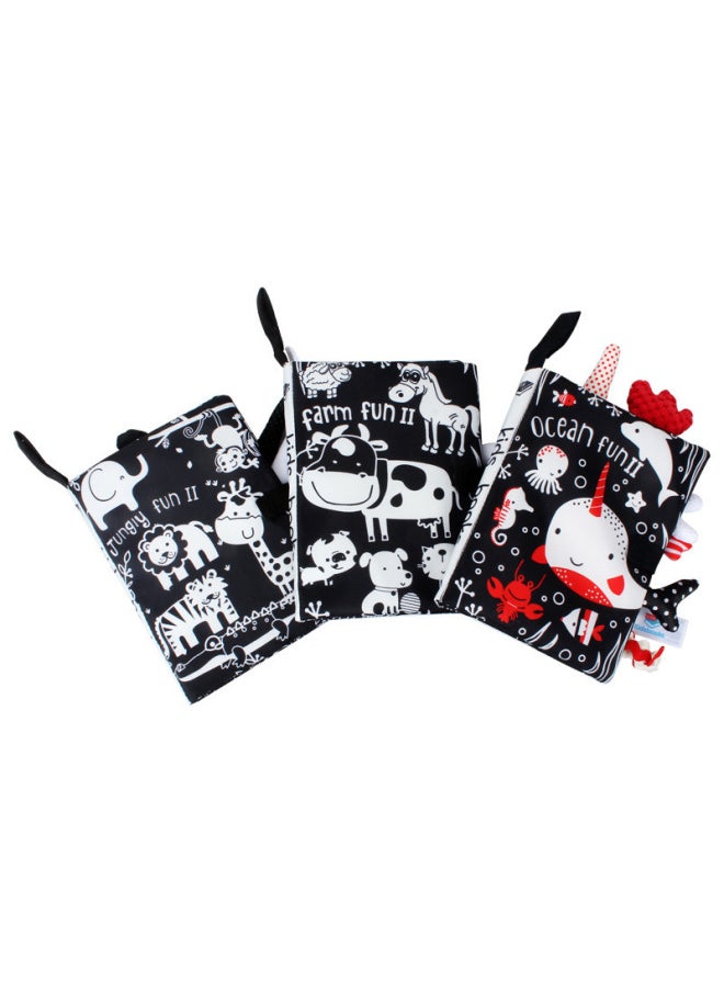 Generic Baby Three-dimensional Early Education Tail Black And White Cloth Book 0-3 Months Baby Tear Cloth Book English-Color:dolery Hide And Seek [Ocean]]-Specifications:OPP  - Image 2