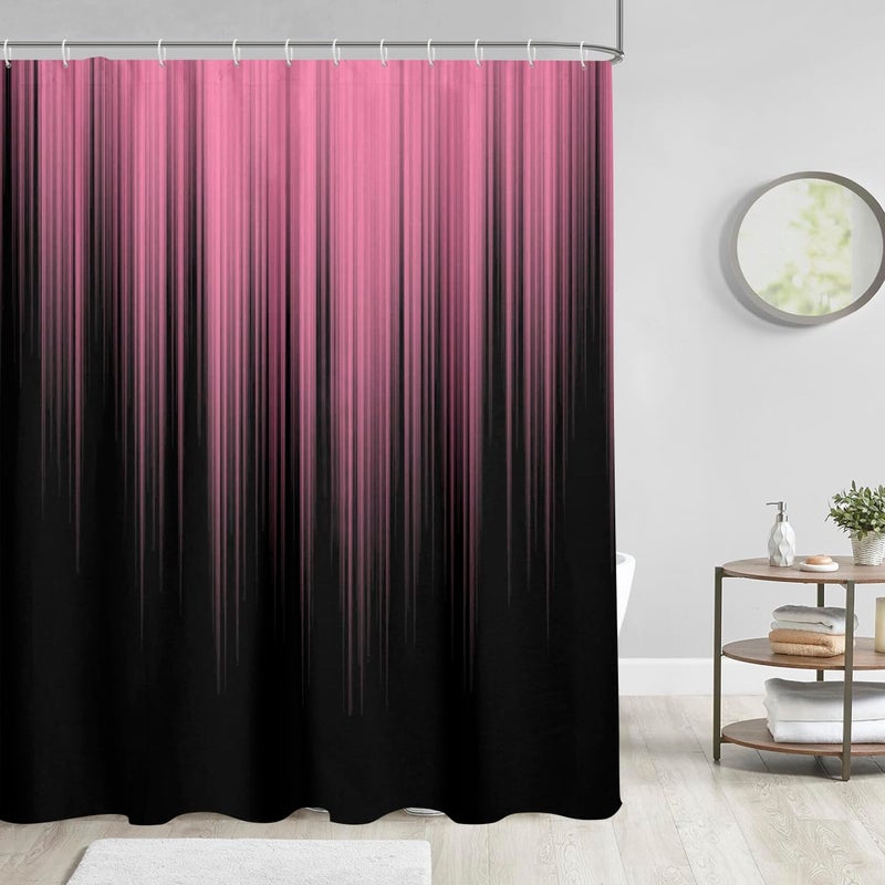 AAtter Pink and Black Shower Curtain Ombre Abstract Gradient Girls Girly Cute Preppy Designer Women Teen Glam Two Tone Modern Art Unique Aesthetic Funny Home Bathroom Decor Bathtub Set  72x72  Fashion - Image 2