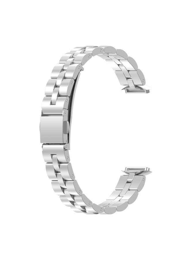 Replacement Strap For Fitbit Luxe Special Edition Three-beads Stainless Steel Flat Buckle Watch Band Silver