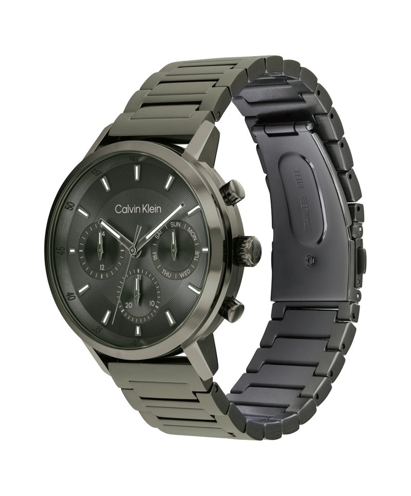 CALVIN KLEIN ساعة رجالية مستديرة متعددة الوظائف بحالة فولاذية خضراء من الشعير مطلية بالأيونات - Image 1