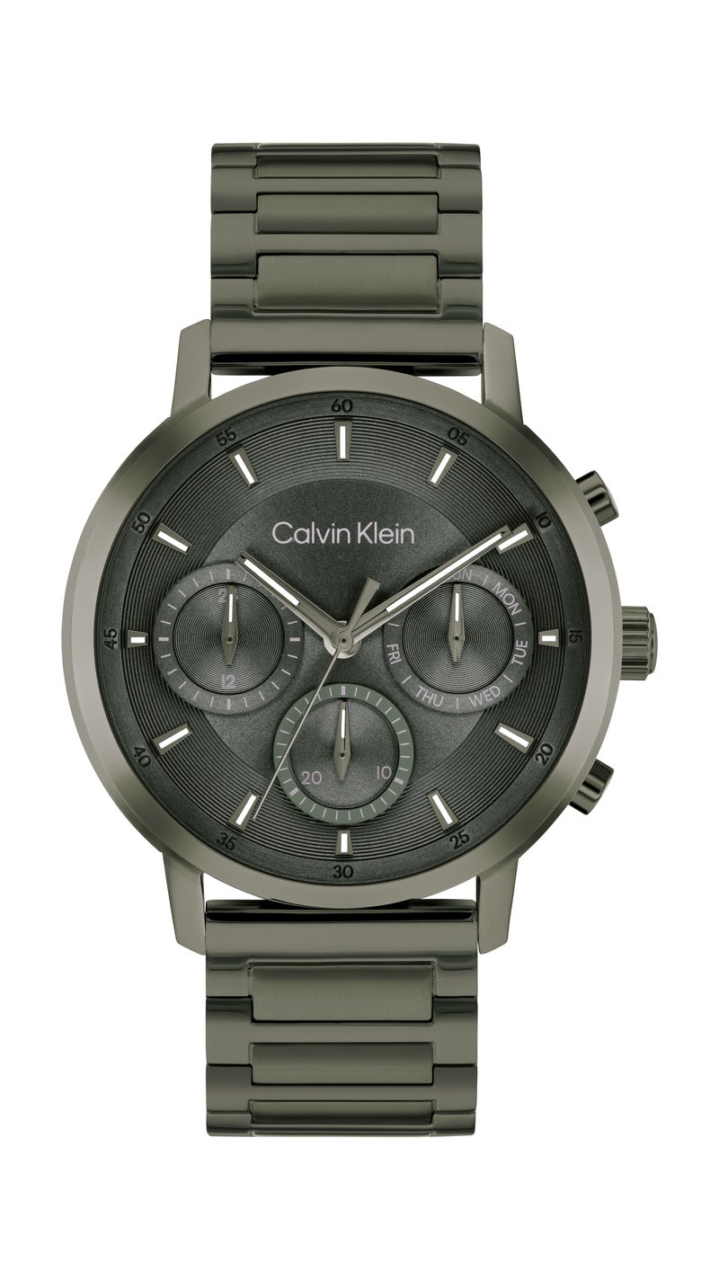 CALVIN KLEIN ساعة رجالية مستديرة متعددة الوظائف بحالة فولاذية خضراء من الشعير مطلية بالأيونات - Image 3
