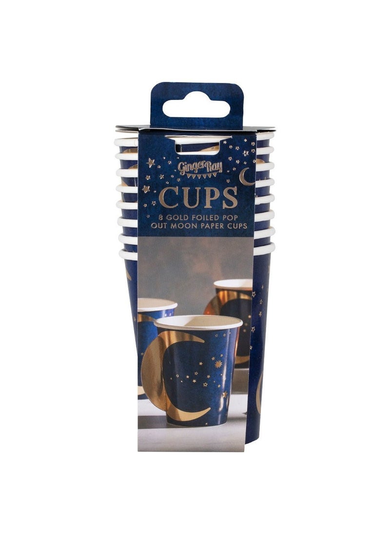Ginger Ray Eid Mubarak Disposable Paper Cups Blue Gold 266ml 8-Pack - Image 5