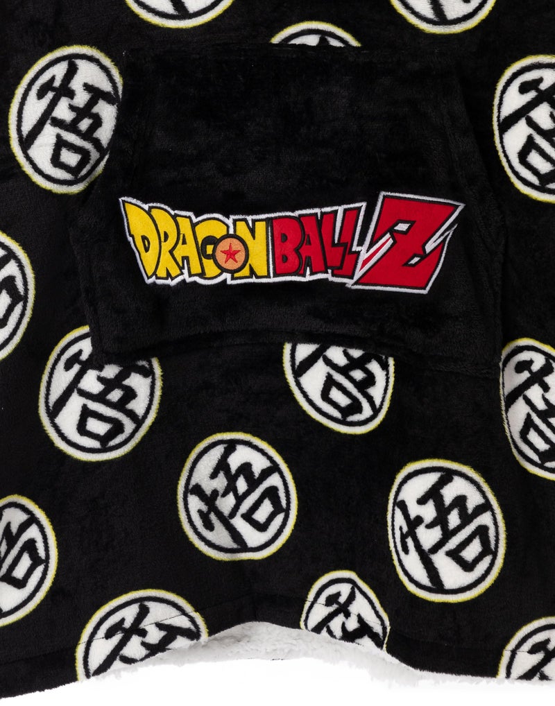 Dragon Ball Z Kids Oversized Blanket Hoodie | Boys Girls Goku Warrior Family Symbol Fluffy Double Lined Sherpa Fleece Vuddie Black - Image 4