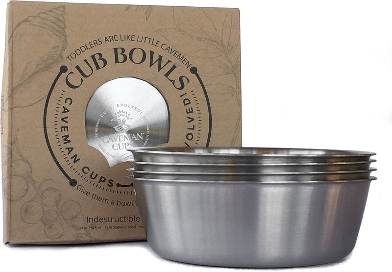 Caveman Premium Heavy Stainless Steel Small Bowls For Baby Toddler Kids Snacks 4 Pack Cub Bowls - Image 1