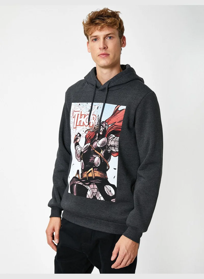 KOTON Hooded Cotton Thor Licensed Printed Sweatshirt