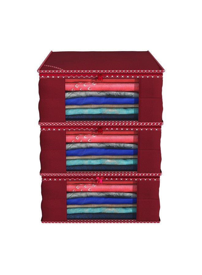 Kuber Industries Clothes Organizer For Wardrobe (Pack Of 3) - Storage Organizer For Saree | Shirts | Salwar Suit | Lehenga - Dress Organizer For Wardrobe - Saree Covers With Zip (Maroon)  - Image 1