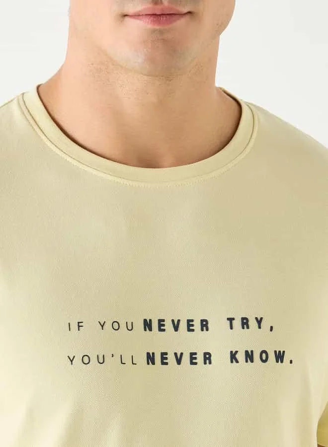 Iconic Iconic Slogan Print Crew Neck T-shirt with Short Sleeves