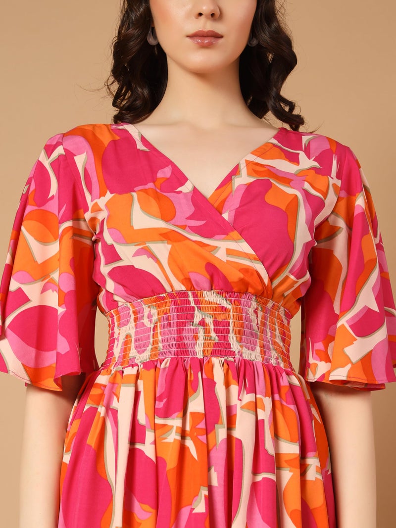 KZULLY | Beautiful Floral Pattern & Flared Sleeve | Print Midi Dress | Eye-Catching Design | Perfect for Casual, Office Flattering Fit and Soft, Comfortable Fabric - Image 2