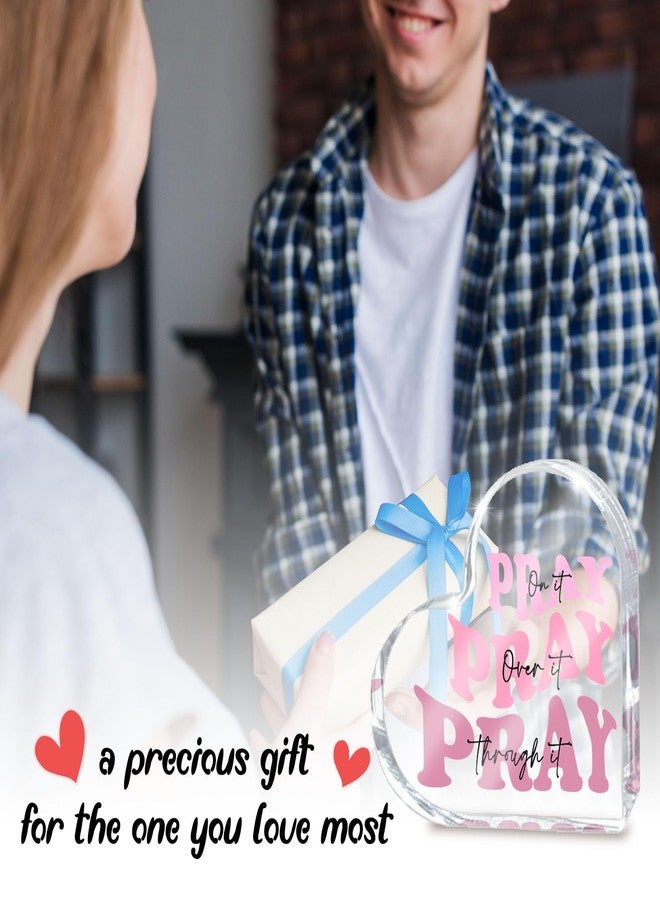 zaxek Pray on it Pray over it Pray through it Heart Acrylic Sign, Valentines Day Decorative, Pink Dorm Room Decor for Women, Pink Office Desk Accessories Decor Sign, Bathroom Acrylic Sign(Heart) - Image 5