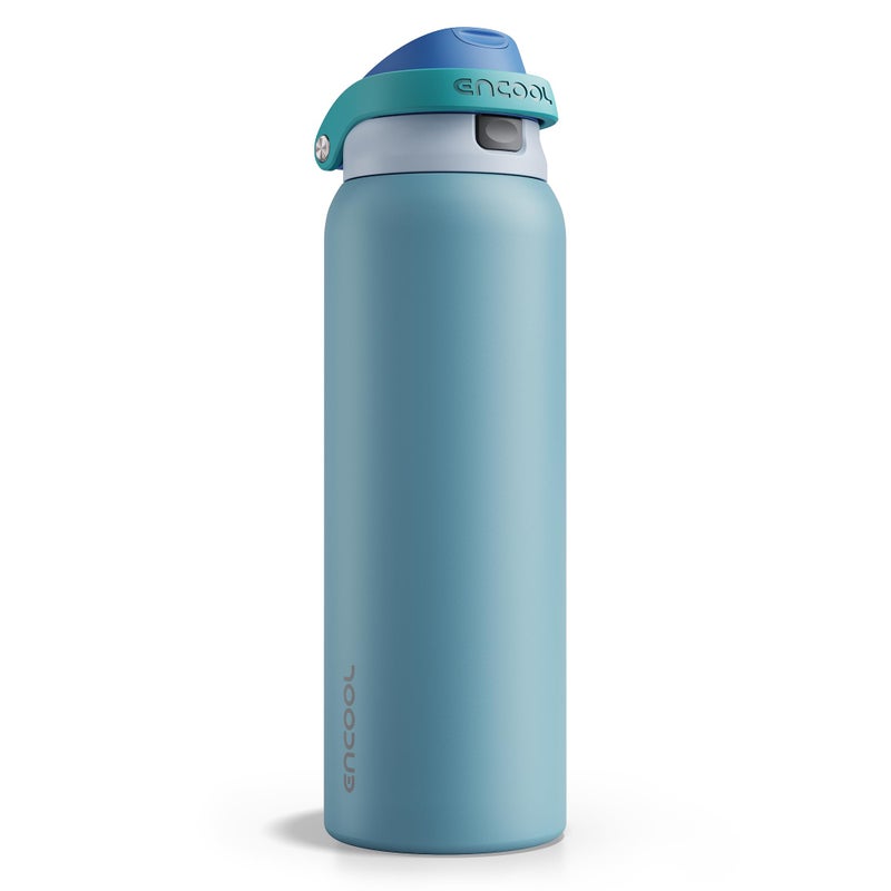 ENCOOL Leakproof Insulated Water Bottle with Straw Dual-Sip Water Bottle Bag-Safe Design for Work, Commute & Gym â€“ Keeps Drinks Cold All Day, 40 oz, Teal Blue - Image 1