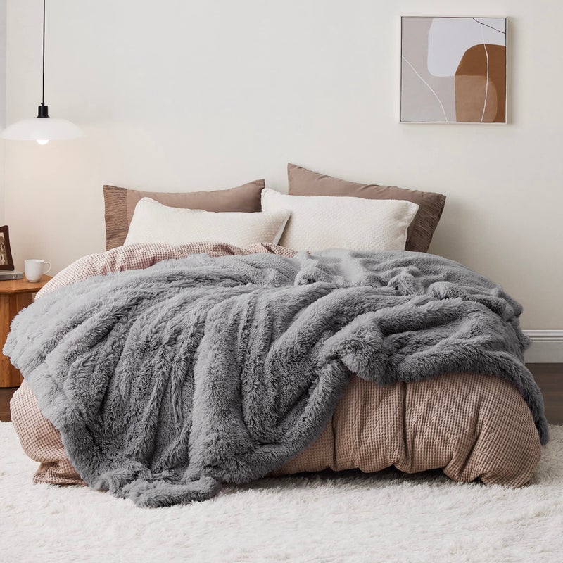 Bedsure Bedsure Fluffy Grey King Size Blanket for Bed Thick Soft Sherpa Faux Fur Fleece Bedding Fuzzy Plush Winter Warm Heavy Oversize Big Large King Blanket Cozy Grey Gifts for Men Women 108x90 