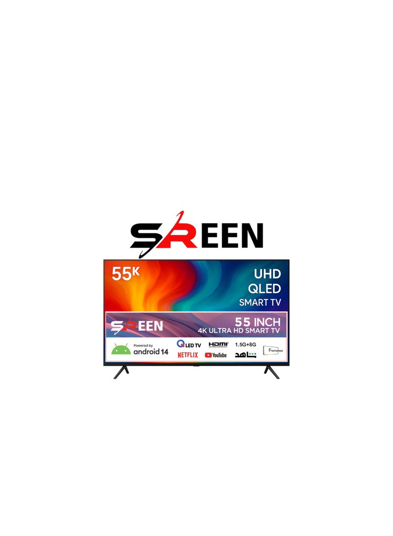 SREEN 55-Inch Frameless 4K UHD Android 14 Smart TV with Wi-Fi, HDMI, Netflix – SRET-55S4KQ2 - Image 2