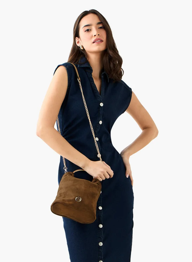 Celeste Solid Crossbody Bag with Detachable Chain Strap and Button Closure
