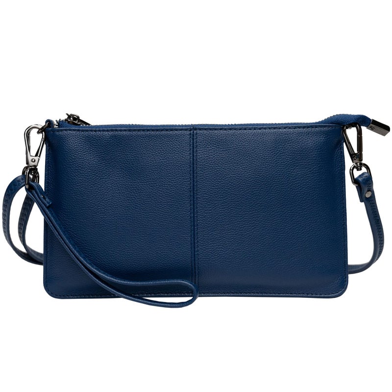 Bveyzi Genuine Leather Wristlet Purses for Women, Envelope Clutch Wallet Small Crossbody Bags for Dressy Evening (Navy Blue) - Image 1
