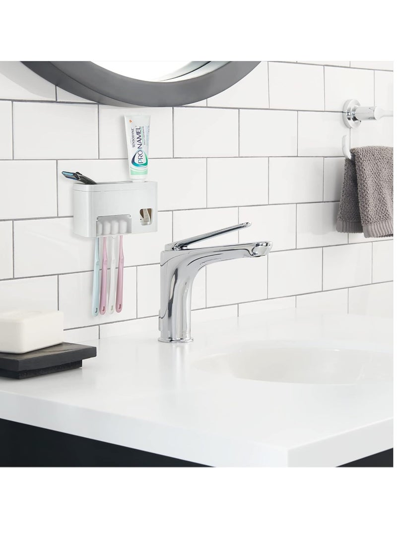 Wall Mounted Toothbrush Holder,Toothbrush Dispenser With 3 Toothbrush Position And Toothpaste Dispenser,Large Capacity Tooth Brushing Holder Bathroom Organization And Storage - Image 3