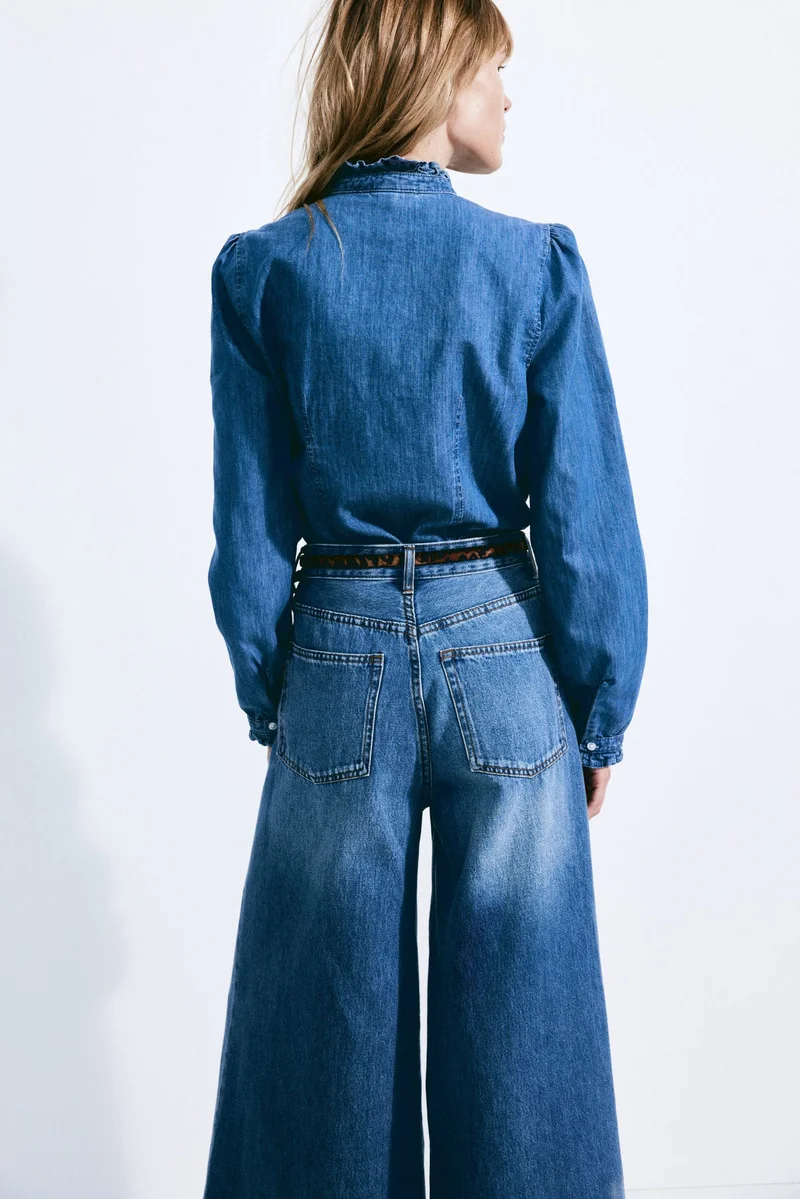 H&M Frill-trimmed denim blouse