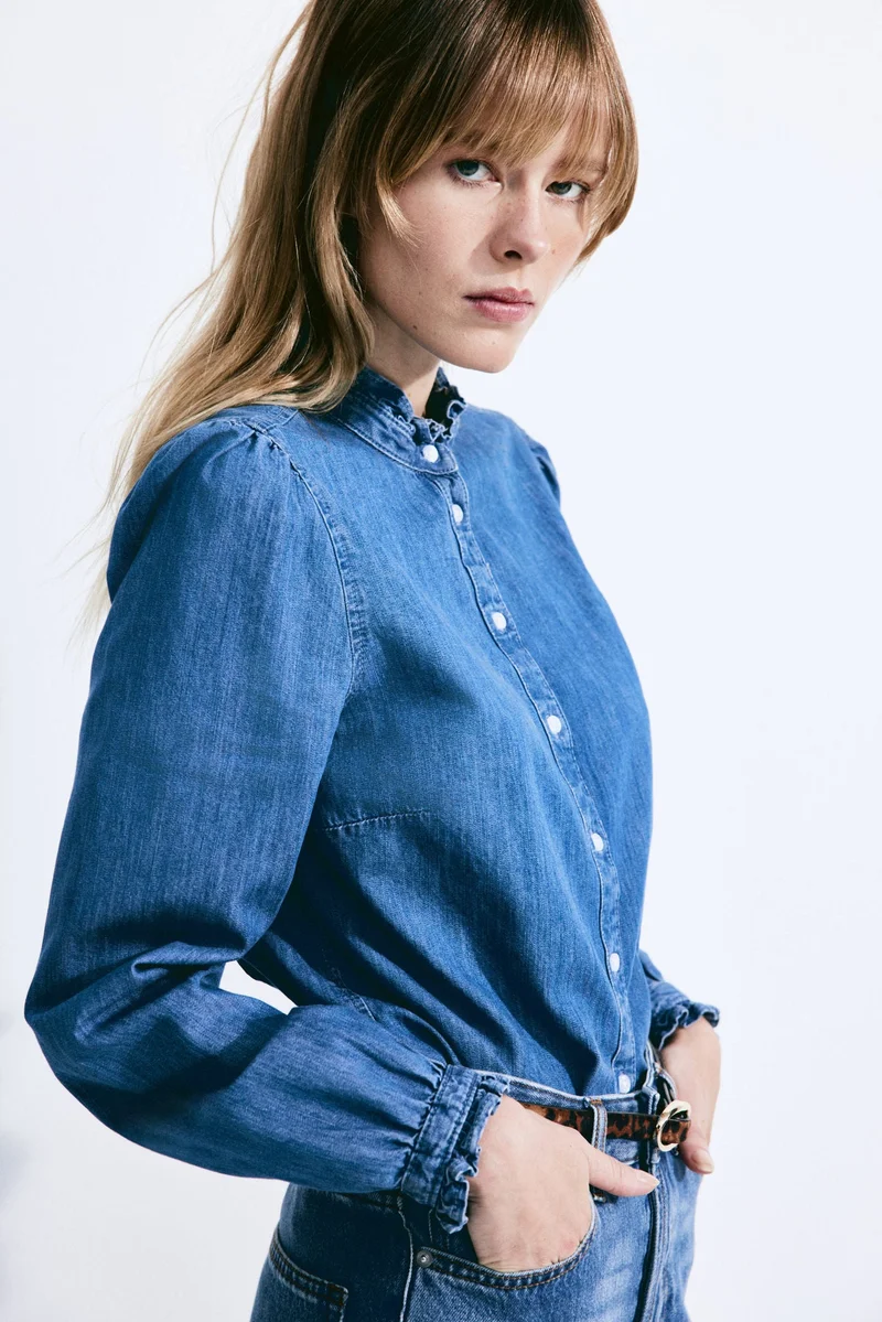H&M Frill-trimmed denim blouse
