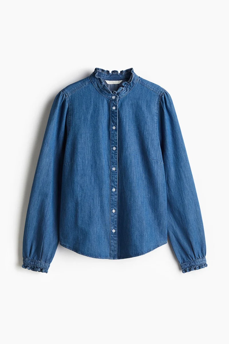 H&M Frill-trimmed denim blouse