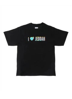 Cotton T-shirt from the Love collection by Shababuna X Hnak - printed with the phrase “I Love Jeddah” | Made of 100% cotton, Short sleeves and a round neck | Original Saudi products | Black