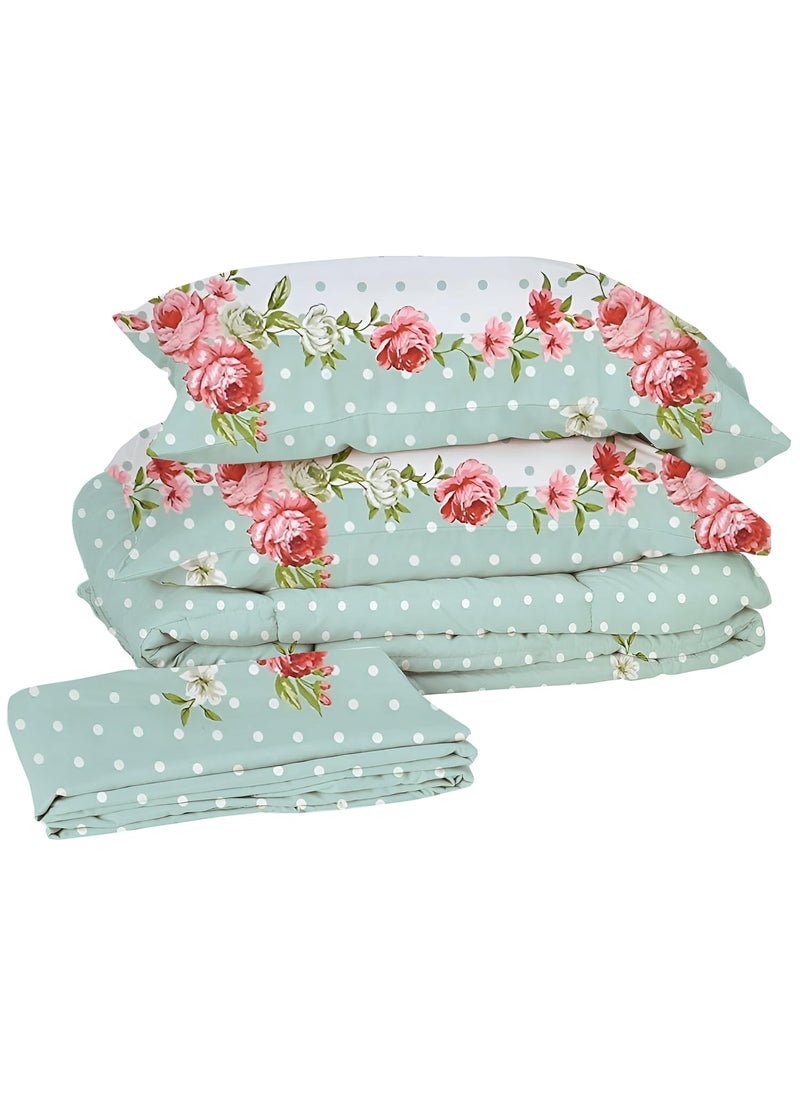 IVAZA IVAZA 350TC Microfiber Glace Cotton AC Comforter Set King Size Double Bed with 1 Flat bedsheet90x100 inch and Two Pillow Covers II 4 pc Bedding Set Green 
