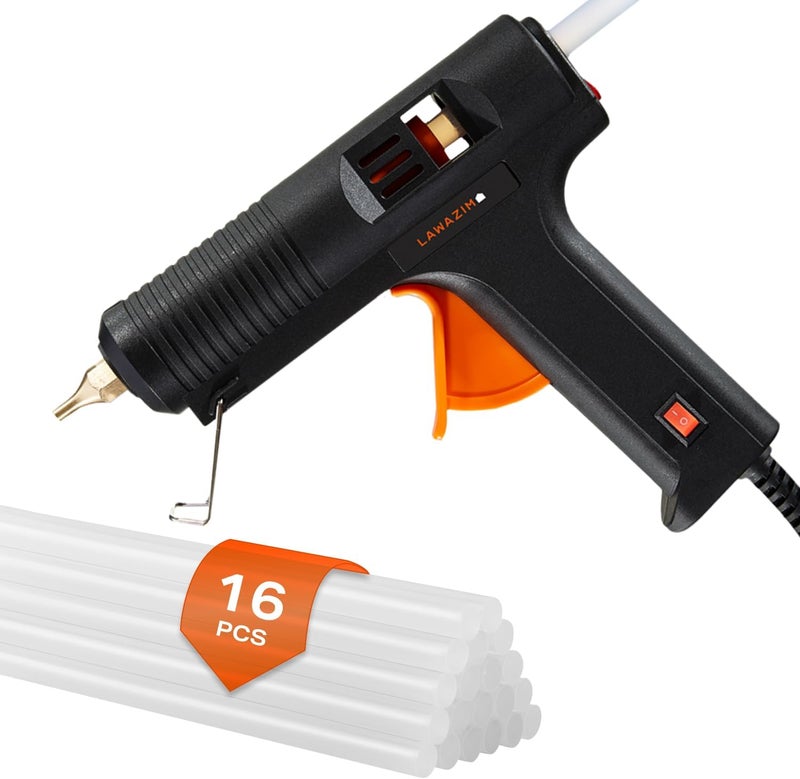 مسدس الغراء Lawazim مع مفتاح تشغيل/إيقاف LED - 60 واط مع 16 قطعة من أعواد الغراء - أسود - مسدس تطبيق لاصق حراري دقيق للحرف اليدوية والأعمال المنزلية ومشاريع الإصلاح المنزلية، كهربائي لتحسين المنزل - Image 1
