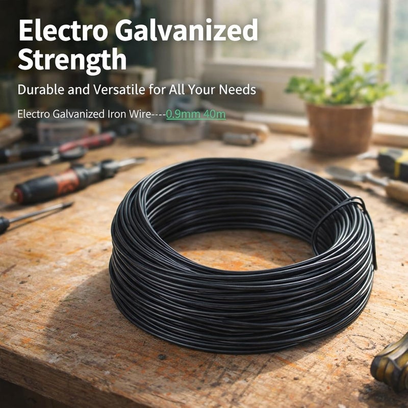 Electro Galvanized Iron Wire 0.9mm 40m Round Black PVC Coated Binding Tie Wire - Sturdy Flexible Durable for Indoor Outdoor Use (Black) - Image 2