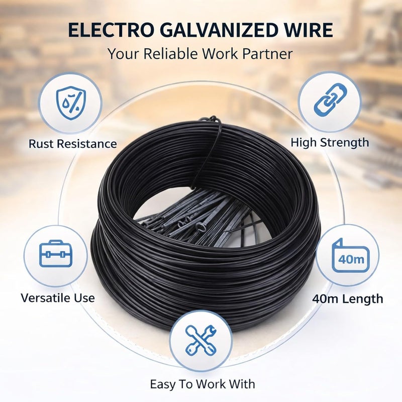 Electro Galvanized Iron Wire 0.9mm 40m Round Black PVC Coated Binding Tie Wire - Sturdy Flexible Durable for Indoor Outdoor Use (Black) - Image 4