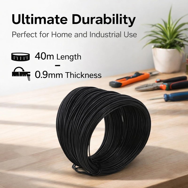 Electro Galvanized Iron Wire 0.9mm 40m Round Black PVC Coated Binding Tie Wire - Sturdy Flexible Durable for Indoor Outdoor Use (Black) - Image 3