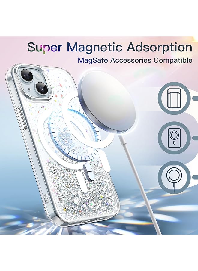 Jetech Glitter Case For Iphone 15 6.1 Inch Compatible With Magsafe Clear Bling Sparkle For Women And Girls Shiny Shockproof Magnetic Sparkly Phone Cover Clear - Image 4