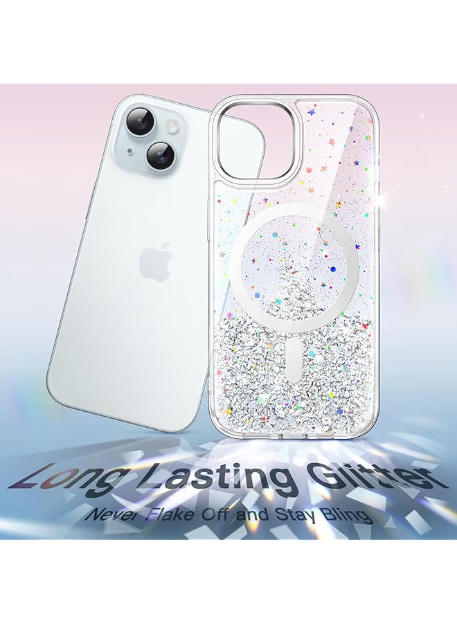 Jetech Glitter Case For Iphone 15 6.1 Inch Compatible With Magsafe Clear Bling Sparkle For Women And Girls Shiny Shockproof Magnetic Sparkly Phone Cover Clear - Image 3
