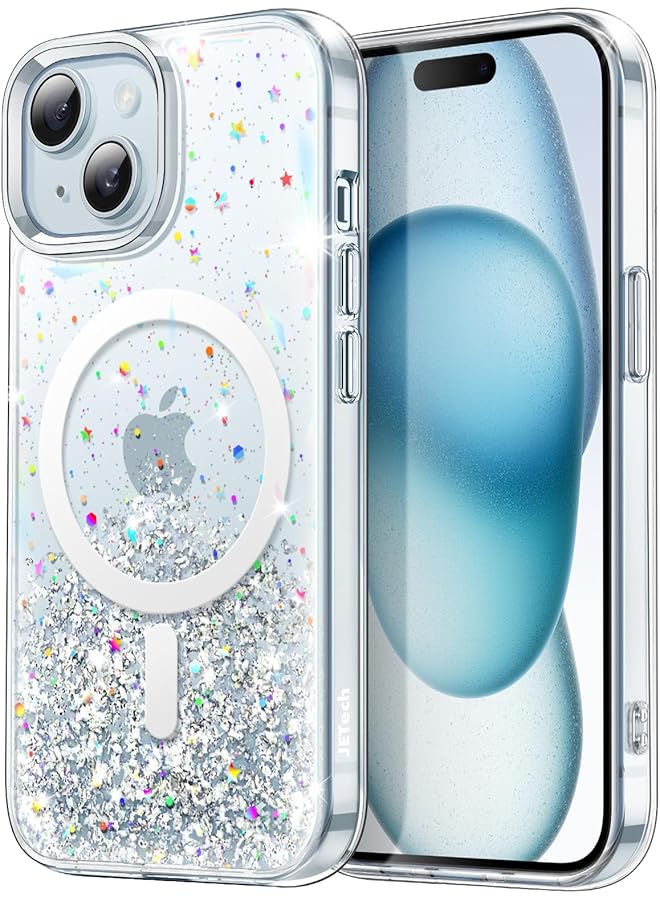Jetech Glitter Case For Iphone 15 6.1 Inch Compatible With Magsafe Clear Bling Sparkle For Women And Girls Shiny Shockproof Magnetic Sparkly Phone Cover Clear - Image 1