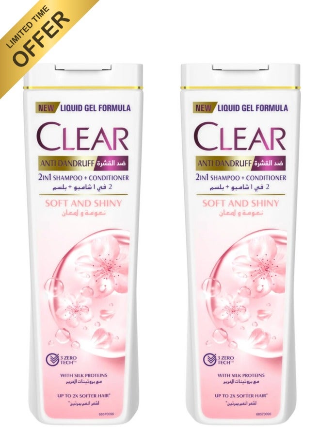 CLEAR Pack of Two Clear Women's Soft & Shiny Anti-Dandruff Shampoo 400 ml
