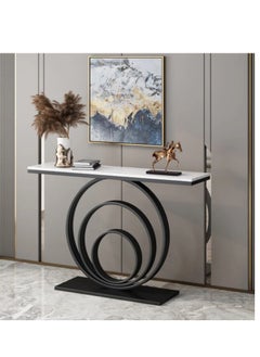 fan baytk The Black Modern Entryway is a piece of furniture that combines elegance and practicality. With dimensions of 110 cm length x 90 cm height x 30 cm width, this entryway provides ideal storage space for everyday items, and can also be used to display flowers or decorative items, adding a distinctive aesthetic touch to any interior space. Its modern design is in harmony with high-quality materials, making it easy to maintain and ensuring that its attractive appearance is maintained. With a unique visual balance between black iron and marble wood, this entryway is a great attraction that enhances the aesthetics of your home.  - Image 1