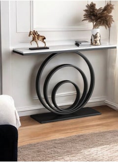 fan baytk The Black Modern Entryway is a piece of furniture that combines elegance and practicality. With dimensions of 110 cm length x 90 cm height x 30 cm width, this entryway provides ideal storage space for everyday items, and can also be used to display flowers or decorative items, adding a distinctive aesthetic touch to any interior space. Its modern design is in harmony with high-quality materials, making it easy to maintain and ensuring that its attractive appearance is maintained. With a unique visual balance between black iron and marble wood, this entryway is a great attraction that enhances the aesthetics of your home.  - Image 3