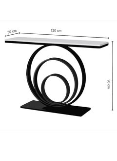 fan baytk The Black Modern Entryway is a piece of furniture that combines elegance and practicality. With dimensions of 110 cm length x 90 cm height x 30 cm width, this entryway provides ideal storage space for everyday items, and can also be used to display flowers or decorative items, adding a distinctive aesthetic touch to any interior space. Its modern design is in harmony with high-quality materials, making it easy to maintain and ensuring that its attractive appearance is maintained. With a unique visual balance between black iron and marble wood, this entryway is a great attraction that enhances the aesthetics of your home.  - Image 4