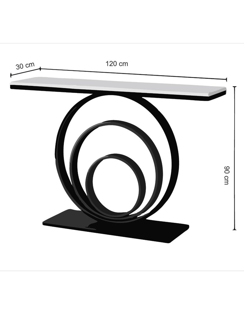 fan baytk - The Black Modern Entryway is a piece of furniture that combines elegance and practicality. With dimensions of 110 cm length x 90 cm height x 30 cm width, this entryway provides ideal storage space for everyday items, and can also be used to display flowers or decorative items, adding a distinctive aesthetic touch to any interior space. Its modern design is in harmony with high-quality materials, making it easy to maintain and ensuring that its attractive appearance is maintained. With a unique visual balance between black iron and marble wood, this entryway is a great attraction that enhances the aesthetics of your home. - Image 1