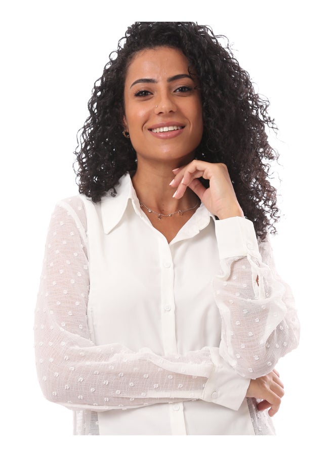 MERCH Front Cut Dot Chiffon X Georgette Blouse  - Image 3