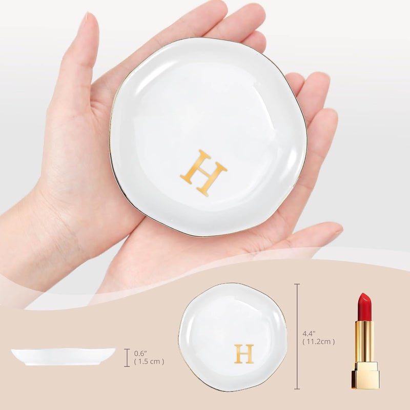 Procase Ceramic Jewelry Tray, Initial Ring Dish Trinket Plate Engagement Gift, Small Personalized Monogram Ring Bowl for Wedding, White Decorative Jewelry Holder for Women Vanity -Letter H - Image 5