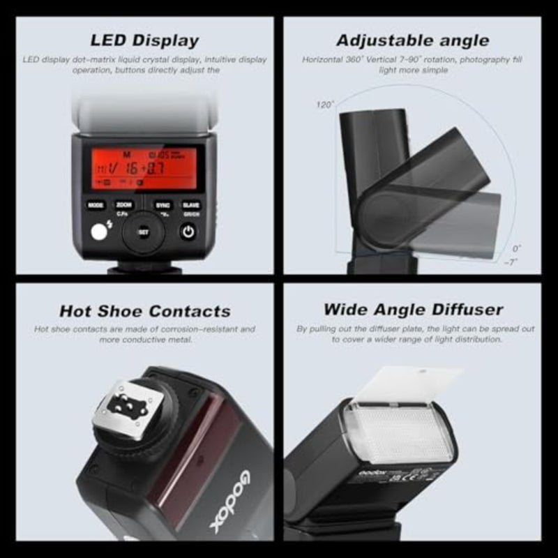 TT350C Speedlight For Canon TTL HSS, 2.4G GN36 Mini Camera Flash Speedlite HSS 1/8000s, Approx.210 Full Power Flashes, 0.1-2.2s Recycle Time, External Speedlite for Canon Camera - Image 3