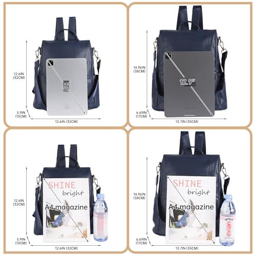 CHERUTY Women Backpack Purse PU Leather Anti-theft Casual Shoulder Bag Fashion Ladies Satchel Bags(Dark Blue Large) - Image 4