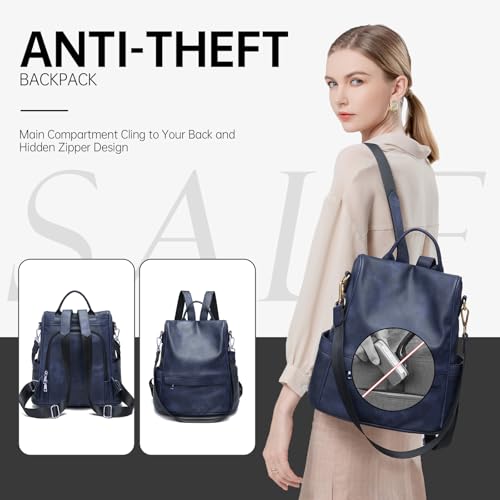 CHERUTY Women Backpack Purse PU Leather Anti-theft Casual Shoulder Bag Fashion Ladies Satchel Bags(Dark Blue Large) - Image 2