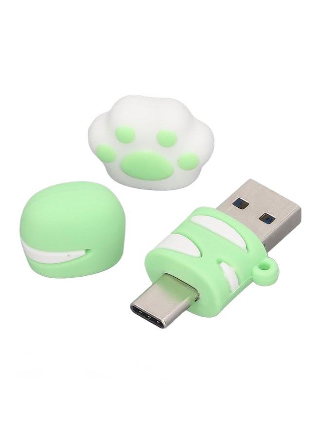 Thoraya Type-c creative cat claw large capacity mobile phone dual-use USB flash drive cartoon girl office activity gift USB 3.0 high-speed USB flash drive green 64GB-3.0  - Image 1