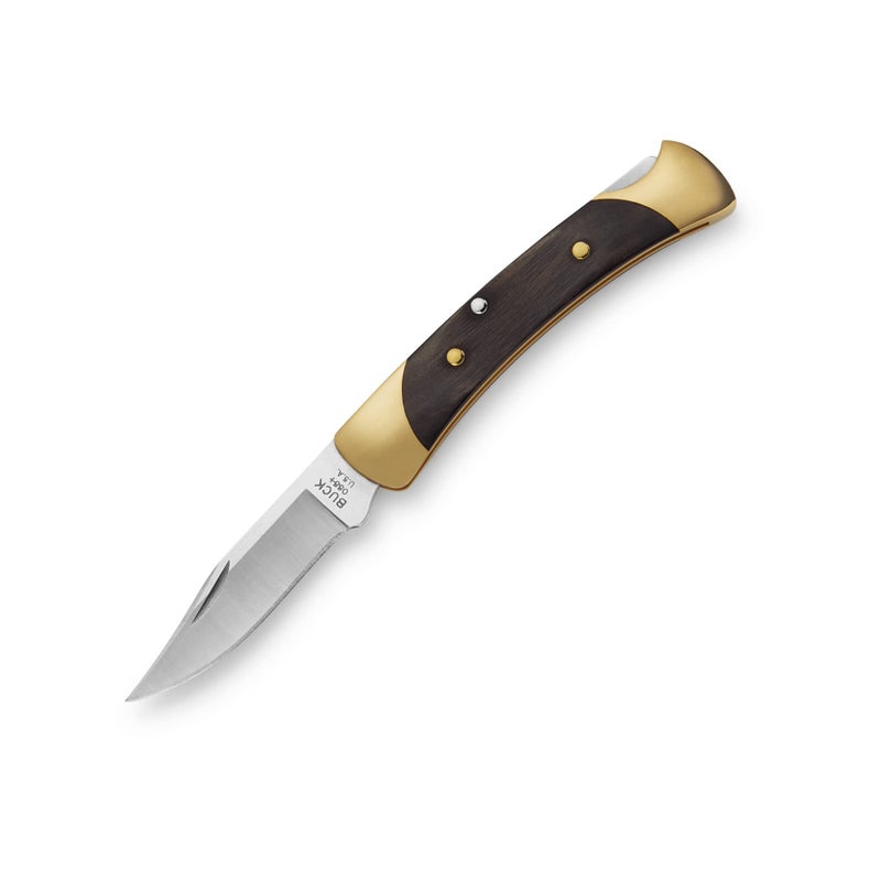 Buck Knives The 55 Folding Pocket Knife 2-3/8" 420HC Steel Clip Blade, Ebony Handle, Brass Bolsters - Image 1