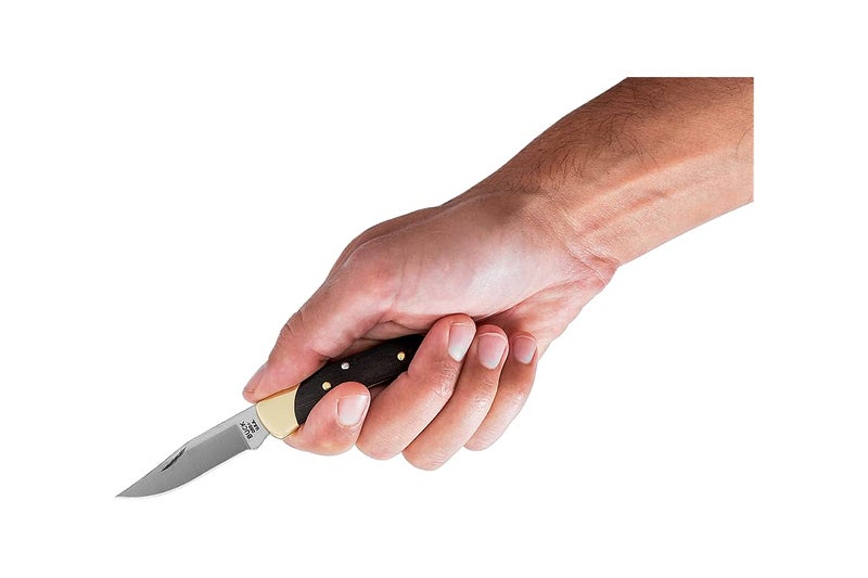 Buck Knives The 55 Folding Pocket Knife 2-3/8" 420HC Steel Clip Blade, Ebony Handle, Brass Bolsters - Image 4