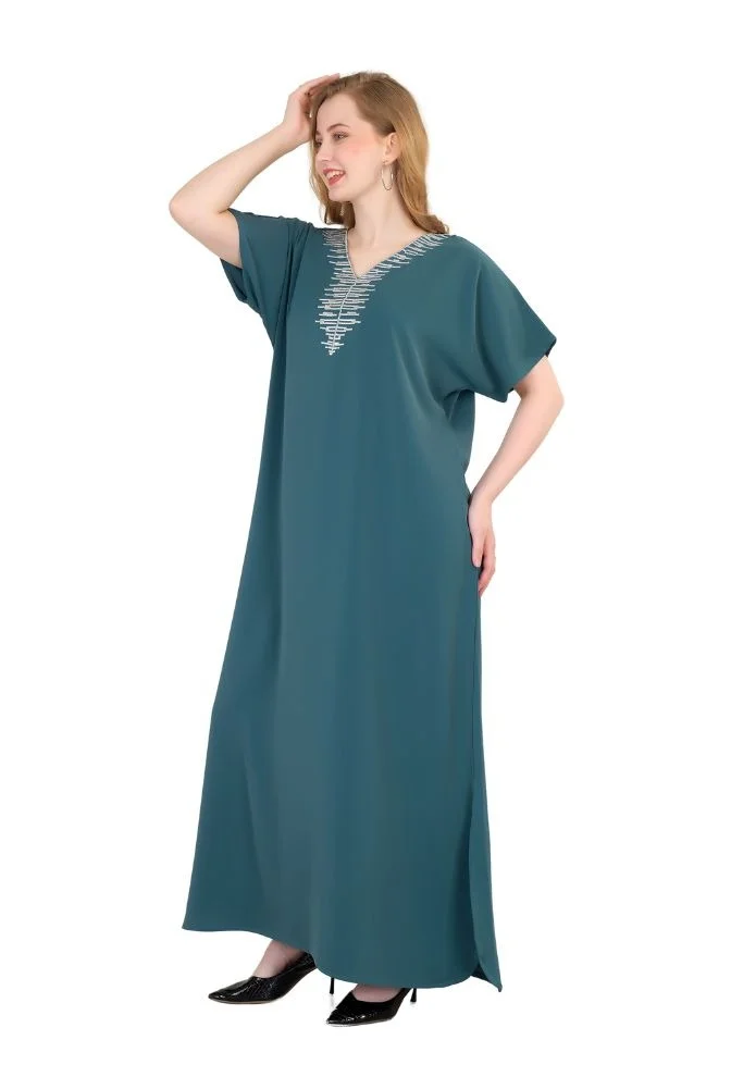 Artemea SOFT SHINY SATIN FINISH HAND EMBROIDERED S/SLV JALABIYA