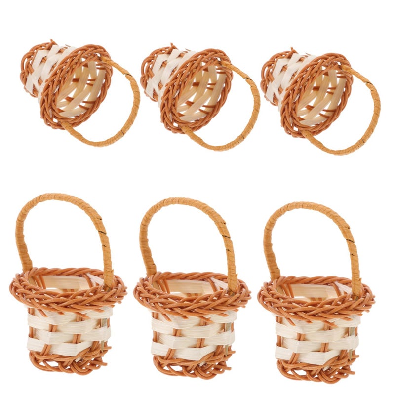 Mini Woven Flower Baskets with Handles Rustic Farmhouse Storage Set of 6 for Home Decor - Image 2