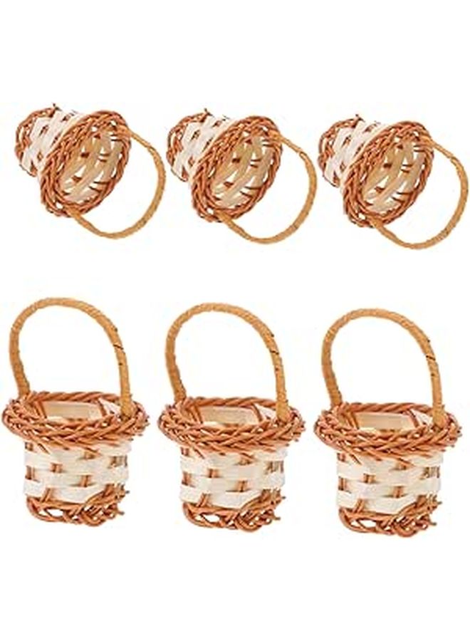 Mini Woven Flower Baskets with Handles Rustic Farmhouse Storage Set of 6 for Home Decor - Image 1