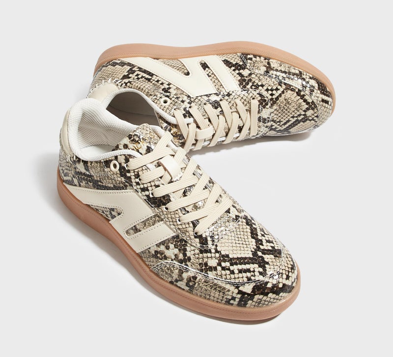 LUCKY STEP Women Classic Retro Gum Sole Fashion Sneakers Casual Tennis Skate Shoe Genuine Leather Walking Footwear Anti Slip Trainers(Beige Snake,11) - Image 2