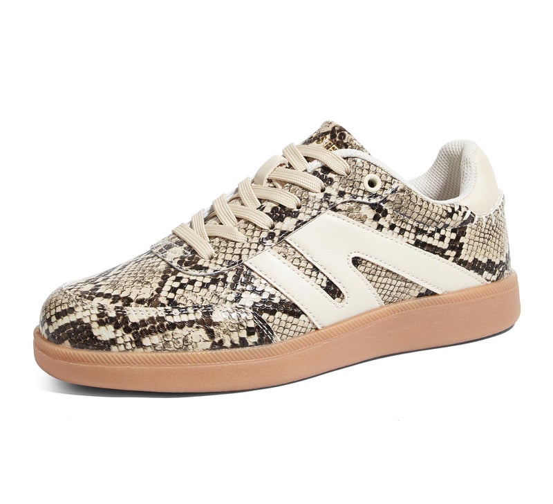 LUCKY STEP Women Classic Retro Gum Sole Fashion Sneakers Casual Tennis Skate Shoe Genuine Leather Walking Footwear Anti Slip Trainers(Beige Snake,11) - Image 3