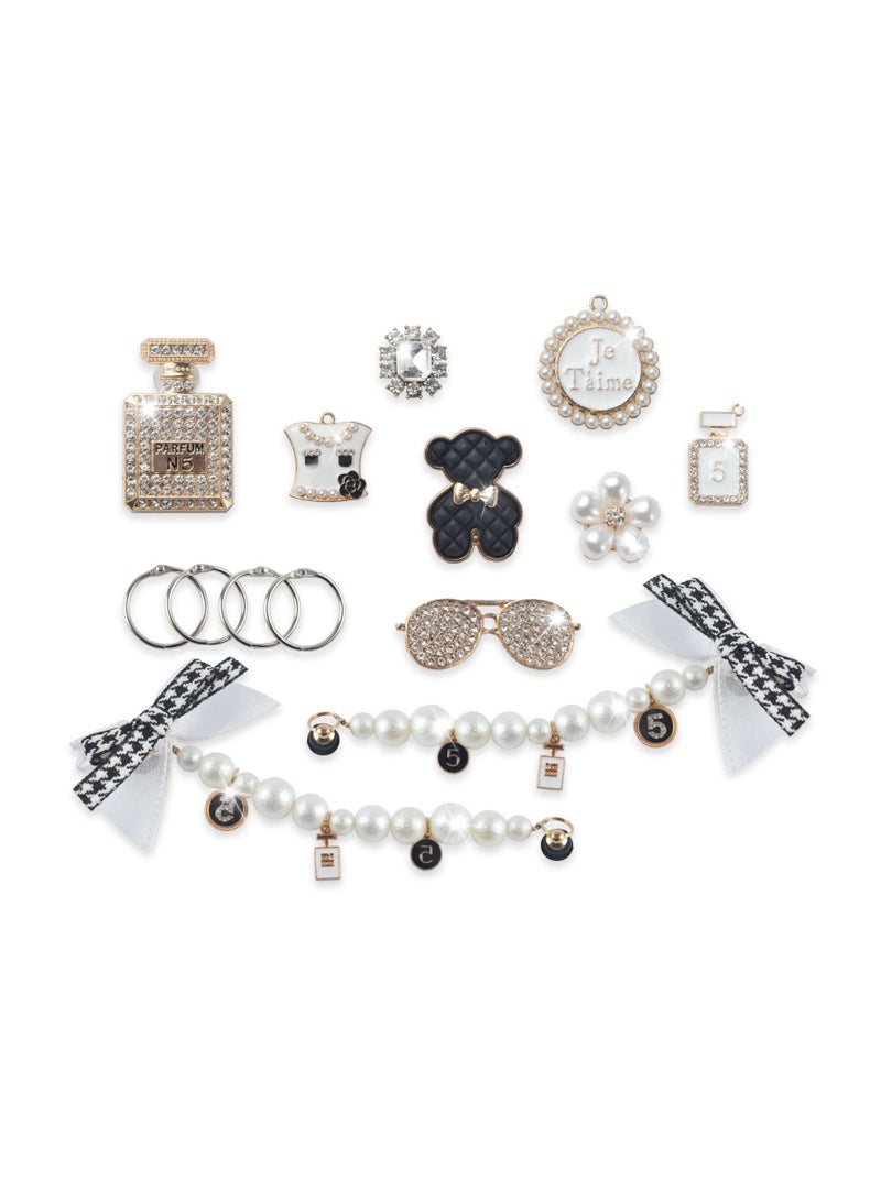 Excefore Fashion Rhinestone Shoe Charms, 14 Pcs Gleaming Pearl Chains with Bows Shoe Charms lovely little bear Jewelry Accessories - Image 1